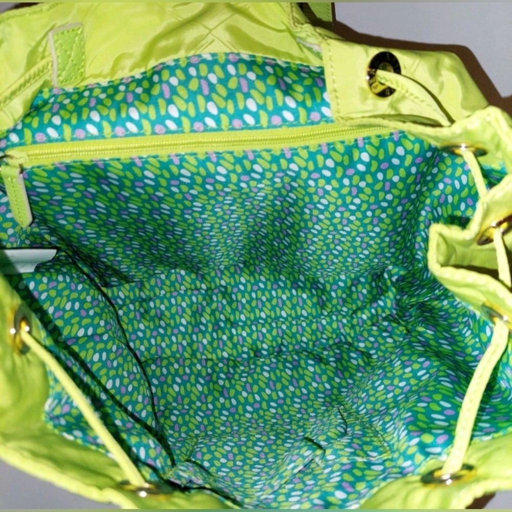 VERA BRADLEY Preppy Poly Drawstring Backpack- Citrine Faux Leather Trim - Picture 11 of 12